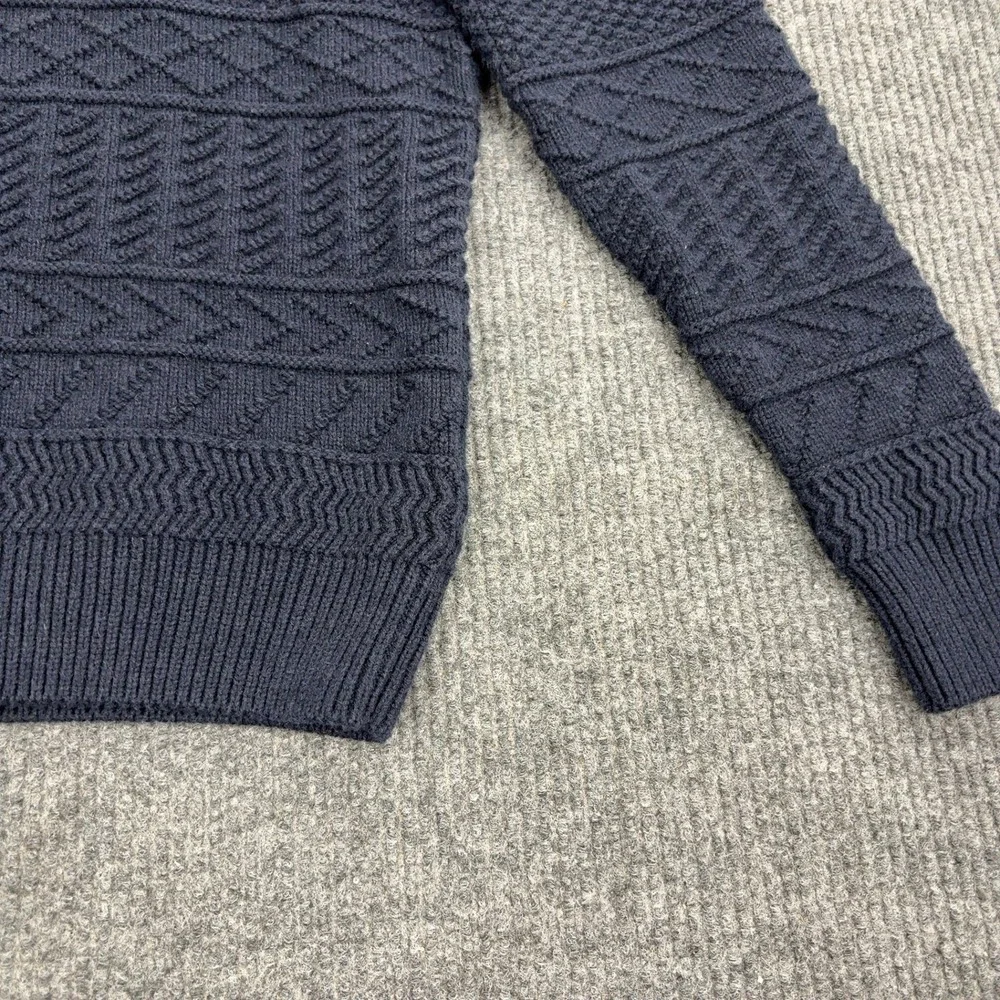 J‎ Crew Sweater Mens M Navy 100 Cotton Cable Knit Crewneck Classic Preppy